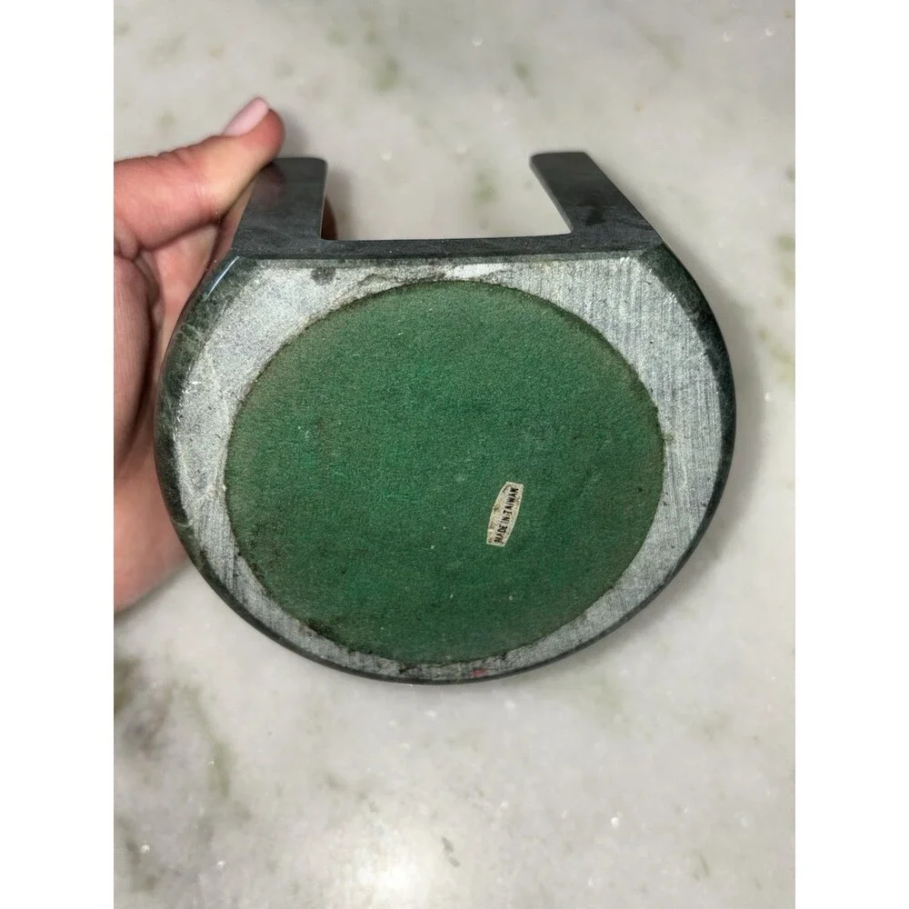 Jade Green Marble Coasters 7 Piece Set Vintage 1980s Cork Top, Felt Back, Taiwan